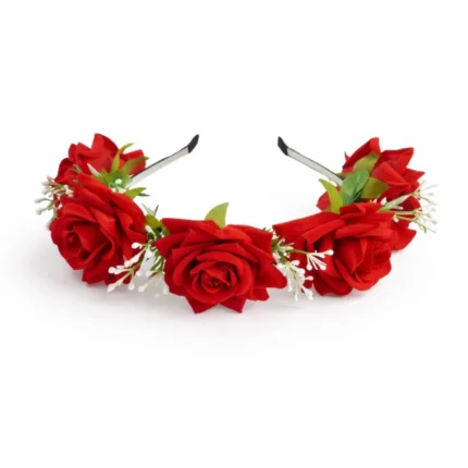 Elegant Red Rose Floral Headband - Measurements: