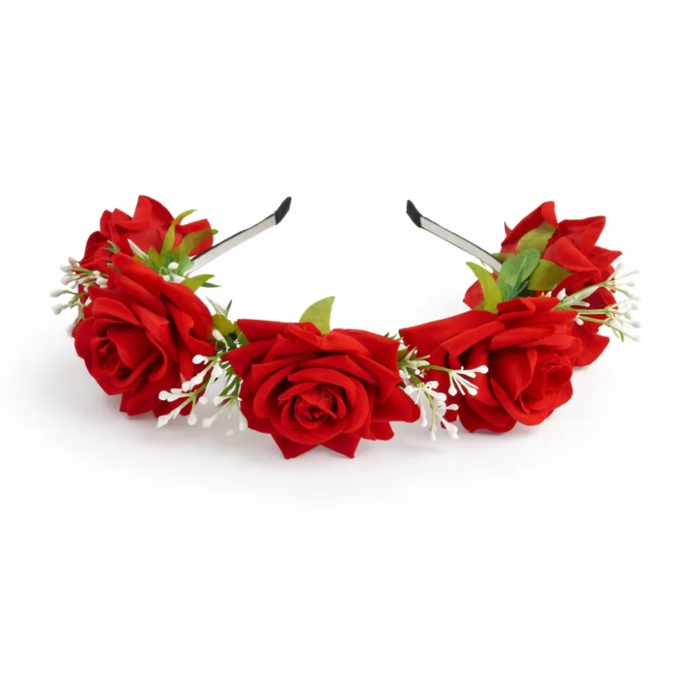 089a34ec-628a-48e7-8b06-aae4022b85cf_1 Elegant Red Rose Floral Headband - Measurements: - Image 1