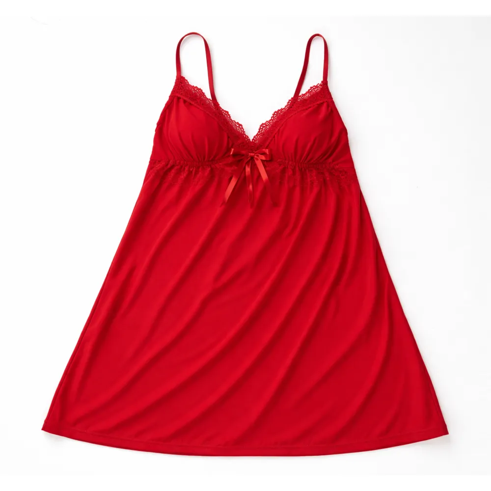 2d0df0a1-343b-4f08-9632-a18d52e46179_DSC07768 Women’s Two-Piece Red Nightgown Set – Elegant Inner Slip wit - Image 1