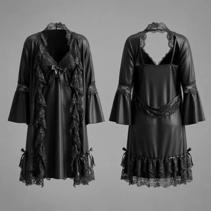 Women’s Two-Piece Black Lace Nightgown Set –