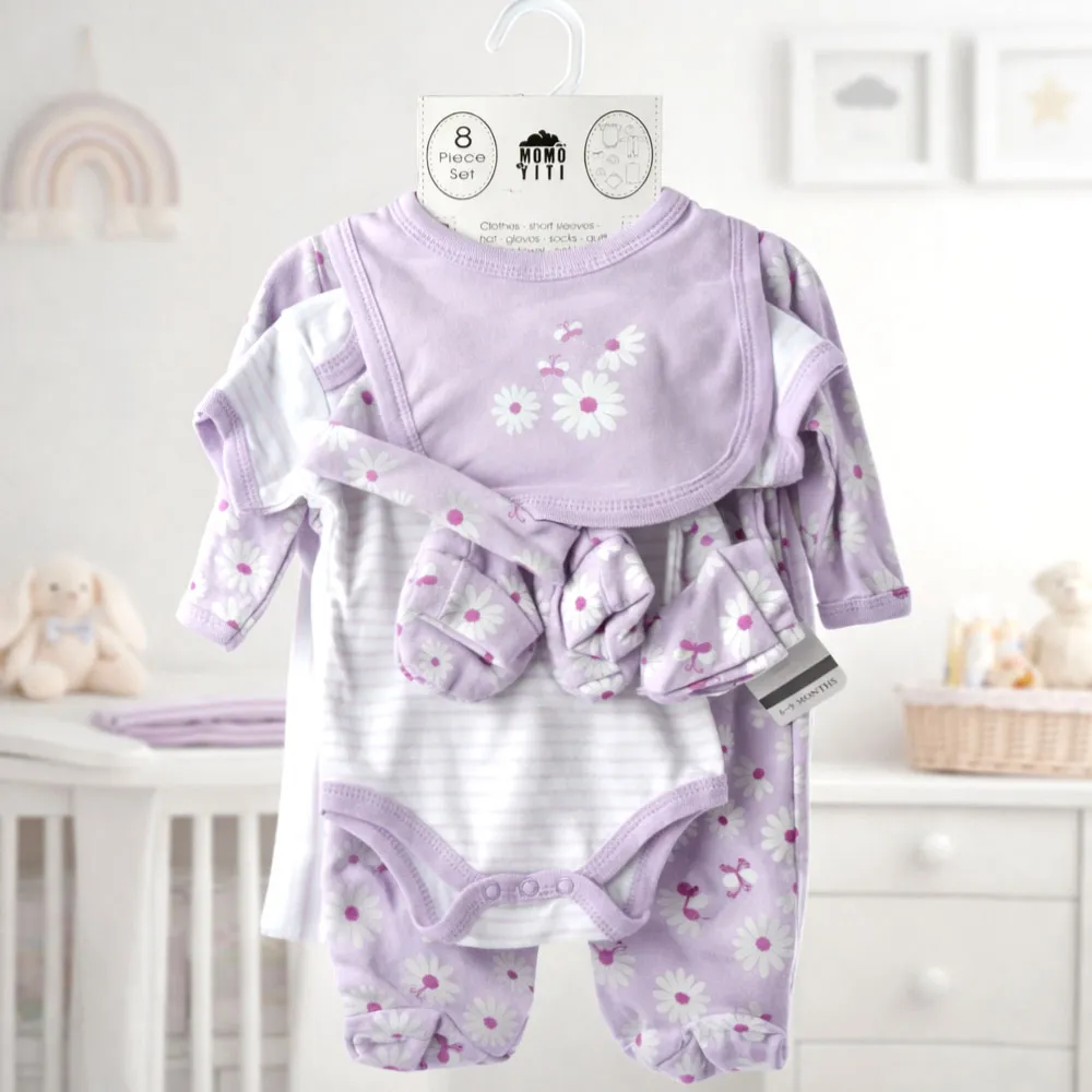 7da3ffd1-0614-42aa-b425-a9582130a4af_DSC07674 Baby Girls 8PCS Pure Cotton Clothing Set – Soft - Image 1
