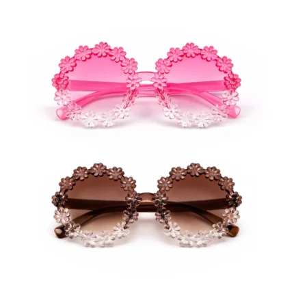 Kids Flower Style Sunglasses – 2 Piece Set Colorful Gradient Fashio