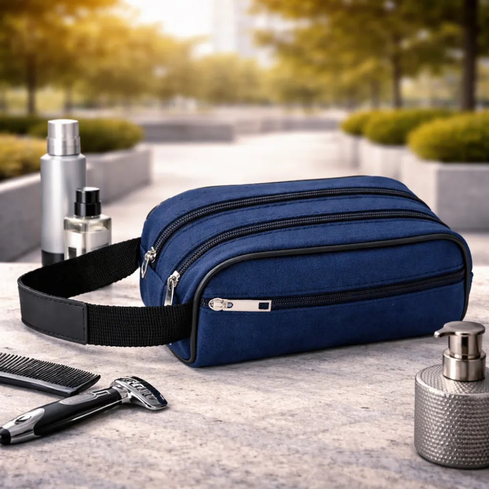 bb0cbbfe-8424-4d7e-908d-258b979ccea3_output Triple Zipper Water Resistant Travel Toiletry Kit Organizer Bag - Image 1