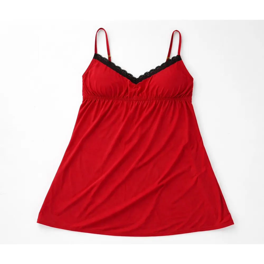 f0ff2a40-792d-4f17-bec9-064b3fbdf4b5_1 Women'S Red Spaghetti Strap Nightgown – Soft Lace Trim Slip Dress - Image 1